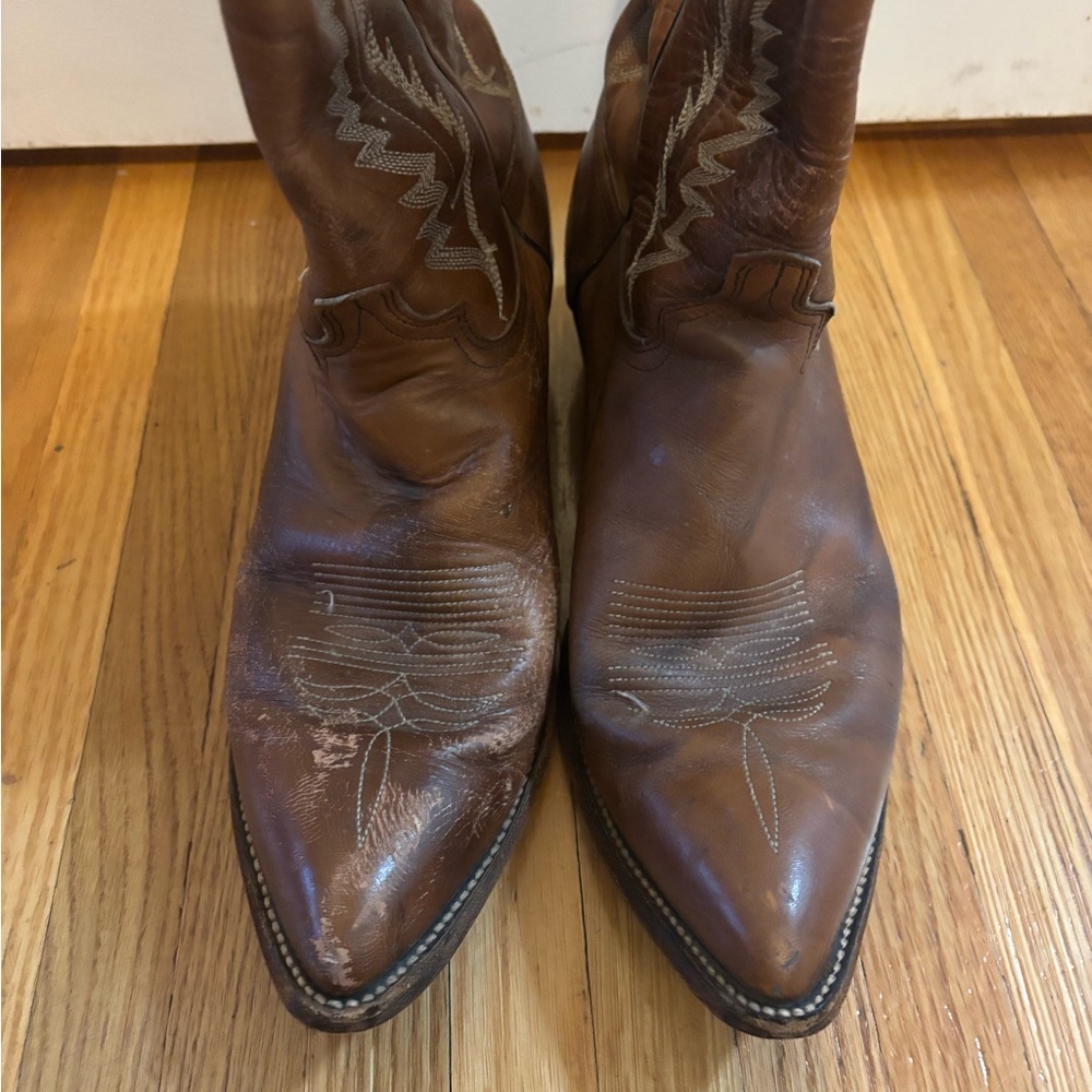 Cowgirl Western Pointed Toe Boots Two Tone Brown Leather Size 11 - Picture 2 of 6
